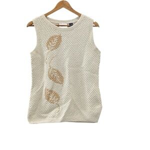 Liz Claiborne Lizsport Women's Small Knit Brown Leaf Pattern Knit Sweater Vest